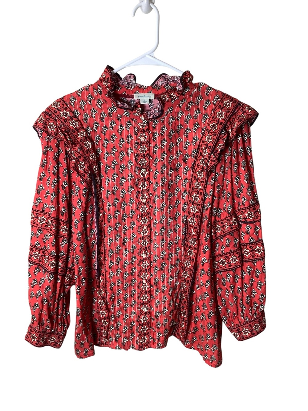 Sundance Cotton Floral Ruffle-Trim Blouse